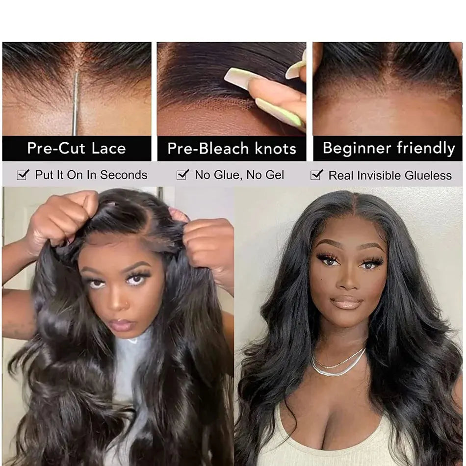 Glueless Wigs Ready To Wear Body Wave Closure Wig 13x4 4x4 HD Lace Wig Pre Plucked Hairline Pre Cut Human Hair Wigs Without Glue